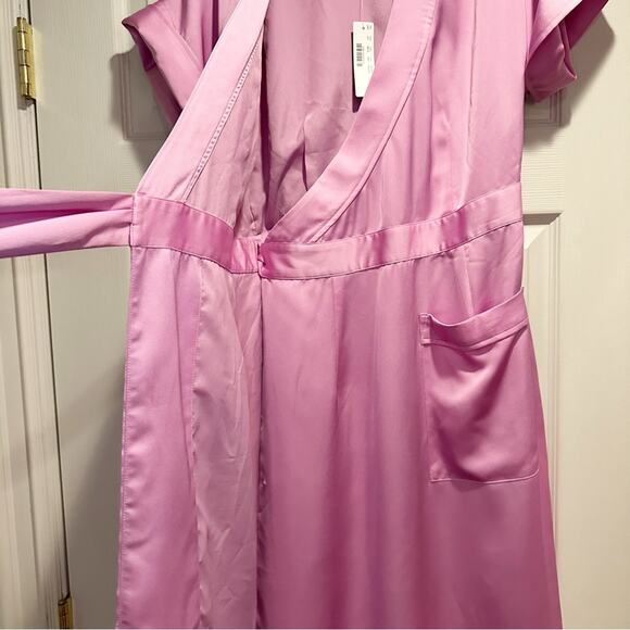 J Crew J6919 Pink Cuffed Short Sleeve Crepe Satin Wrap Dress Extra Small XS NWT - Picture 6 of 15